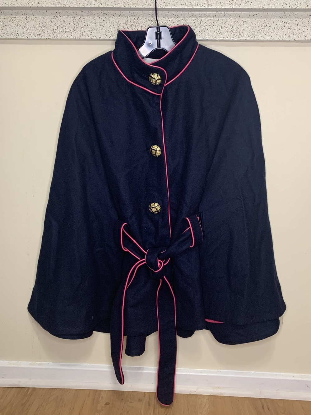 Elizabeth McKay Black Cape with Pink Piping and Gold Buttons